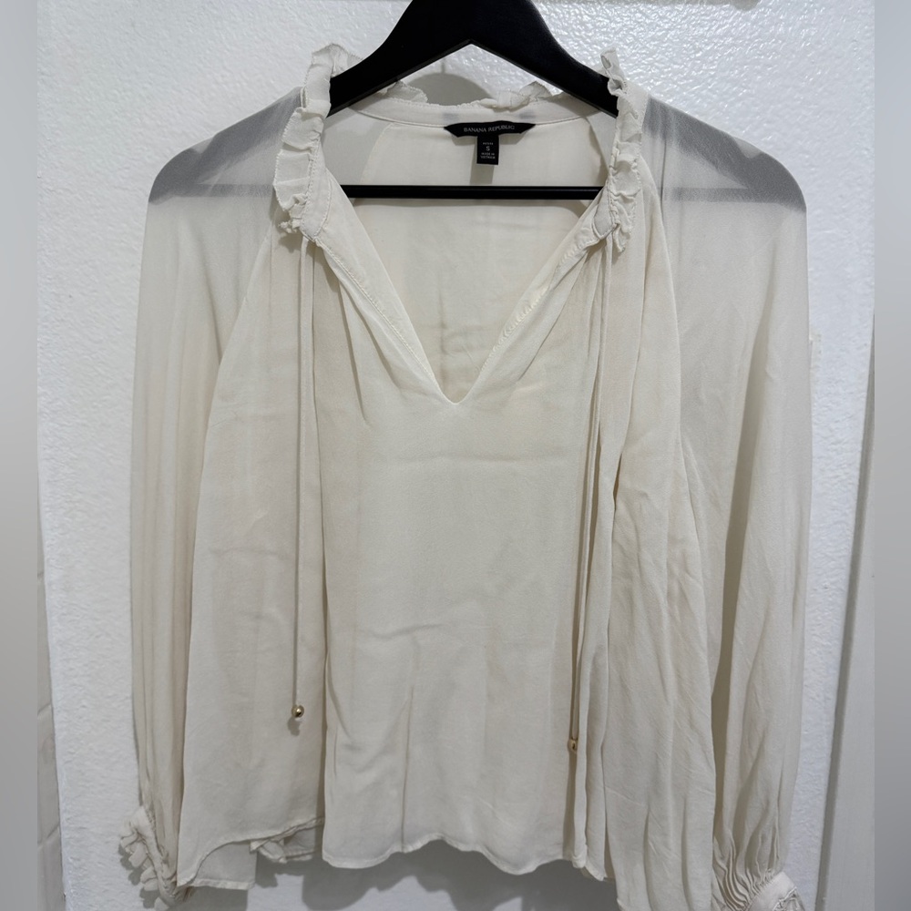 Banana Republic Cream Blouse with Ruffle Details